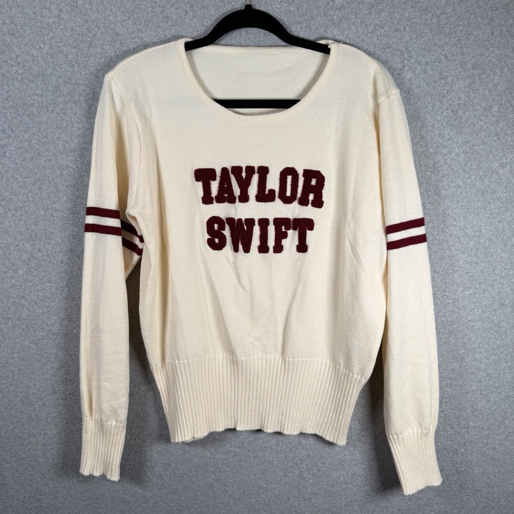 Taylor Swift Knit Sweater Ivory RED Taylors Version Size Medium Varsity Swifty